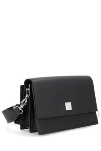 Max Mara women’s black leather crossbody bag with silver square clasp and adjustable strap