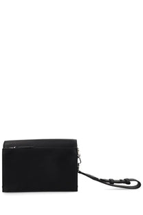 Max Mara women’s black leather clutch with sleek minimalist design and matching wrist strap for elegant use