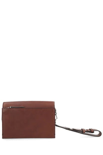 Max Mara women’s brown leather crossbody bag with sleek minimalist design and matching wrist strap