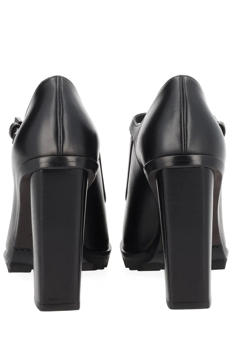 Max mara women’s black leather mary jane heels with patent finish block heel and strap detail