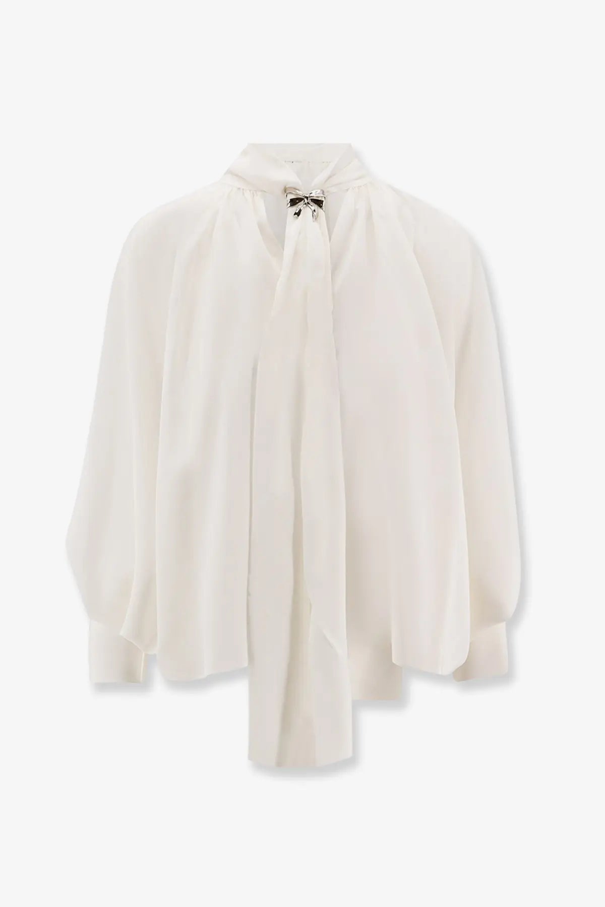 Max Mara women’s Leonida silk shirt white flowing ivory blouse with delicate bow at the neckline
