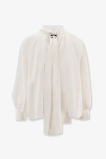 Max Mara women’s Leonida silk shirt white flowing ivory blouse with delicate bow at the neckline