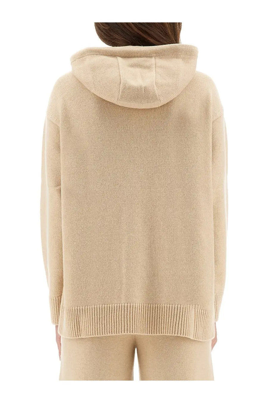 Beige knit max mara women’s liana hooded sweater with ribbed cuffs and hem perfect for casual wear