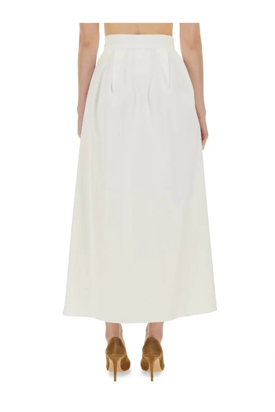 Max mara women’s long skirt alcade1234 white flowing high waisted midi skirt with pleated back and lightweight fabric