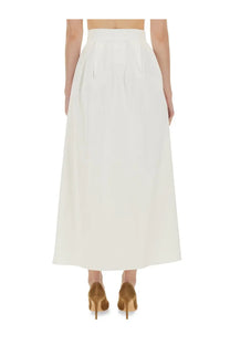 Max mara women’s long skirt alcade1234 white flowing high waisted midi skirt with pleated back and lightweight fabric
