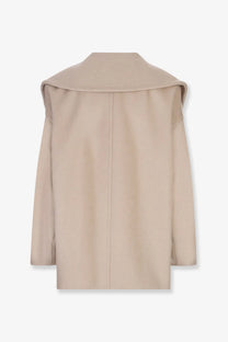 Max Mara women’s Mario double breasted beige cashmere coat with oversized wide collar and long sleeves