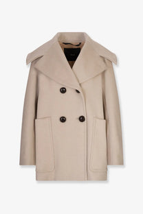 Max Mara women’s Mario double breasted cashmere coat beige with dark brown buttons and structured collar front view