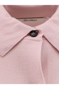 Max Mara women’s Medeola wool blend cardigan in soft pink knitted fabric with a classic collar and black button