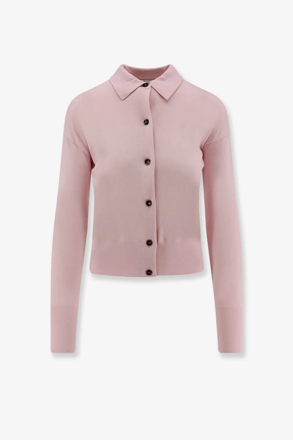 Max Mara women’s Medeola wool blend cardigan pink soft long-sleeved cropped with classic collar and dark buttons