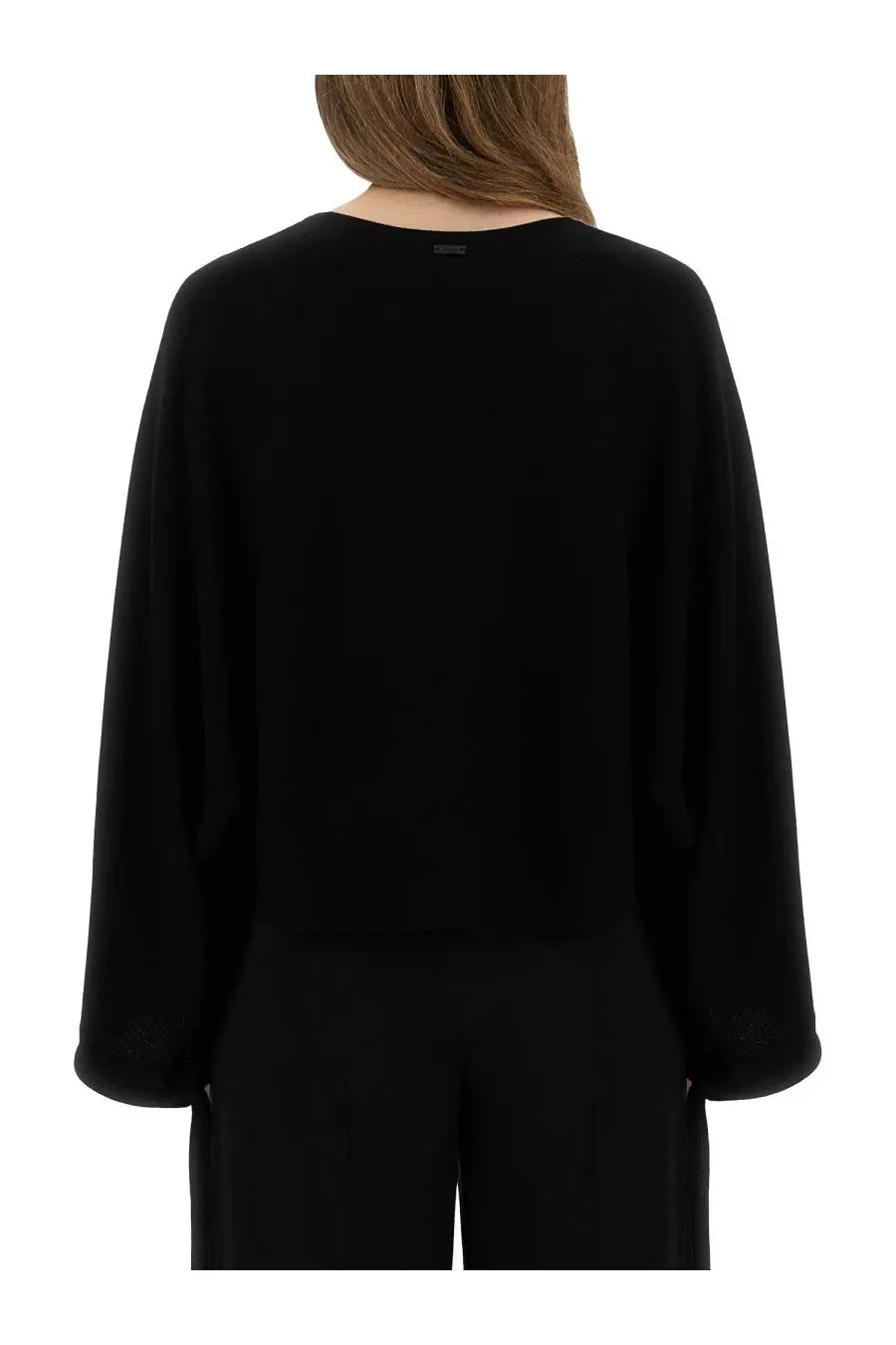 Max Mara women’s mesh fraias black long-sleeved top with relaxed fit and subtle ribbed cuffs