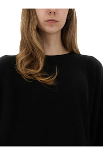 Max mara women’s mesh fraias black long-sleeved top with round neckline and soft flowing fabric front view