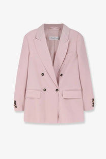 Max Mara women’s soft pink double-breasted ombrosa blazer in mohair and silk blend with black buttons