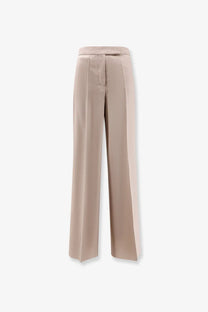 Max mara women’s beige wide-leg trousers in mohair and silk with a tailored fit and pleated waistband