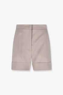 Max Mara women’s beige mohair and wool blend high-waisted tailored Bermuda shorts with rolled cuffs