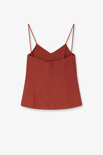 Max Mara women’s Munghia silk top brown rust-colored sleeveless camisole with thin straps and front zipper detail