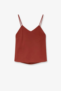 Max Mara women’s Munghia silk sleeveless camisole in rust brown with thin spaghetti straps and a v-neckline
