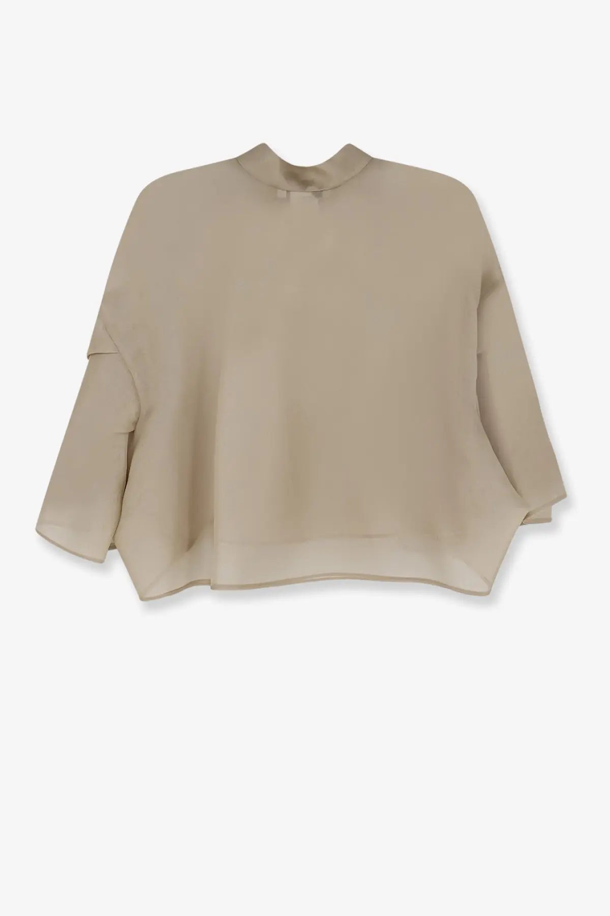 Max Mara women’s mxadonna silk shirt beige with high neckline and flowing loose-fitting sheer sleeves