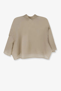 Max Mara women’s mxadonna silk shirt beige with high neckline and flowing loose-fitting sheer sleeves