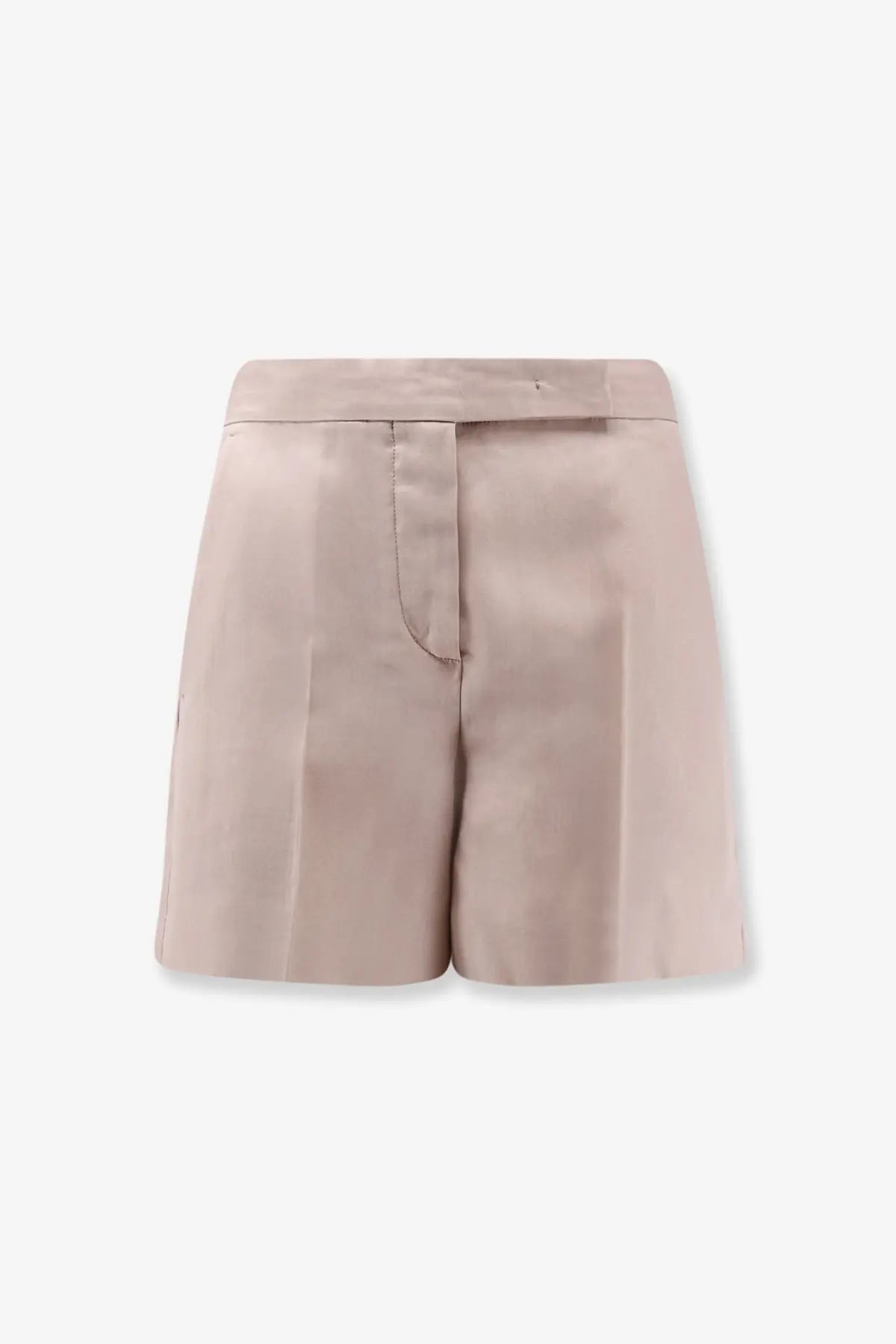 Max Mara women’s mxaerosi beige silk shorts with high waist tailored design and subtle pleats