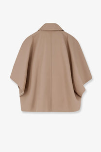 Max Mara women’s mxapaggio beige cotton cape with structured collar and wide flowing sleeves