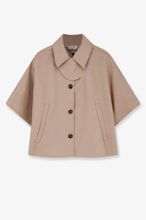 Max Mara women’s mxapaggio cotton beige cape-style jacket with collar short sleeves and three dark brown buttons