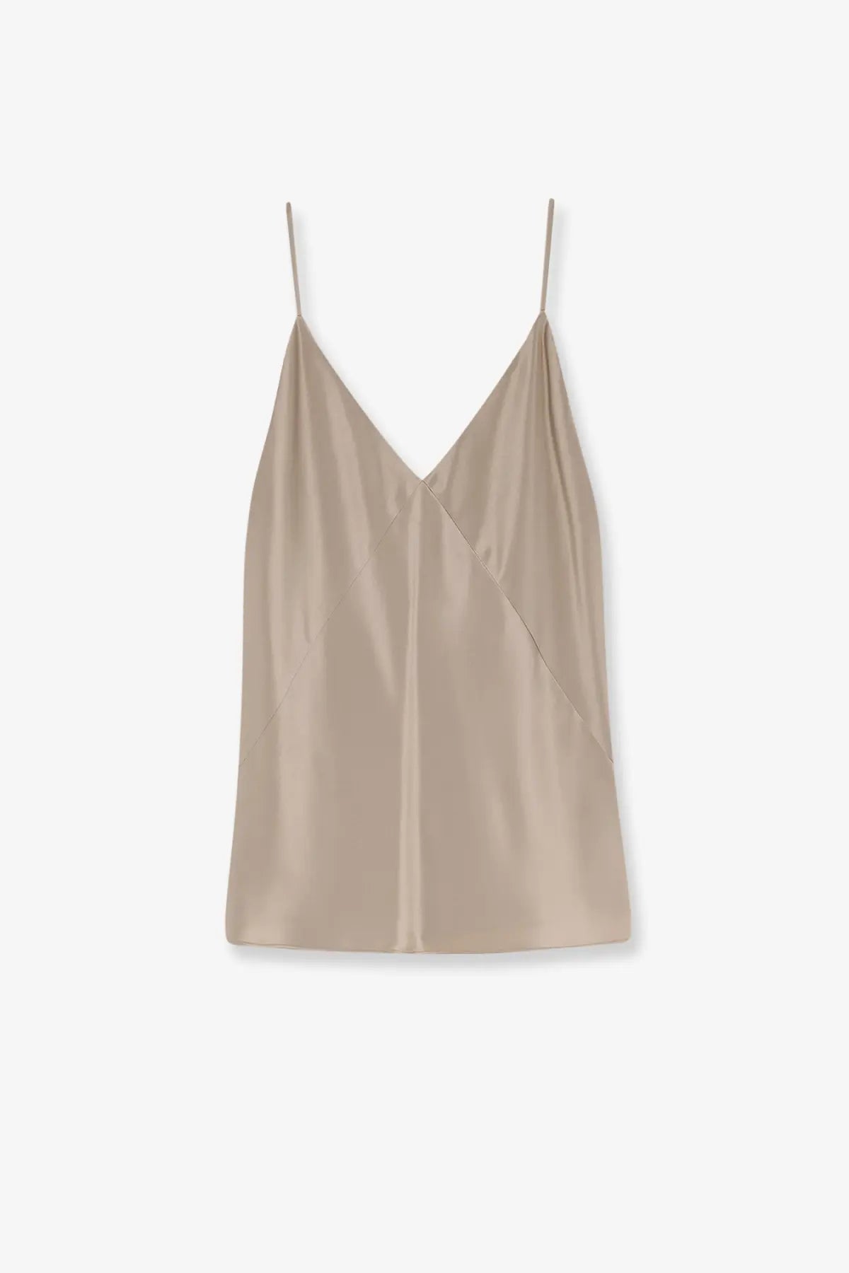 Max Mara women’s mxebacco silk beige satin camisole with thin spaghetti straps and v-neckline front view