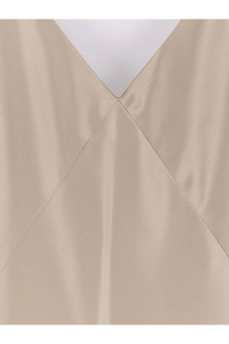 Max mara women’s mxebacco beige satin v-neck dress with smooth flowing fabric and subtle sheen