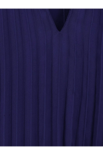 Max mara women’s mxecapsula long dress in deep navy pleated fabric with vertical ridges and subtle sheen
