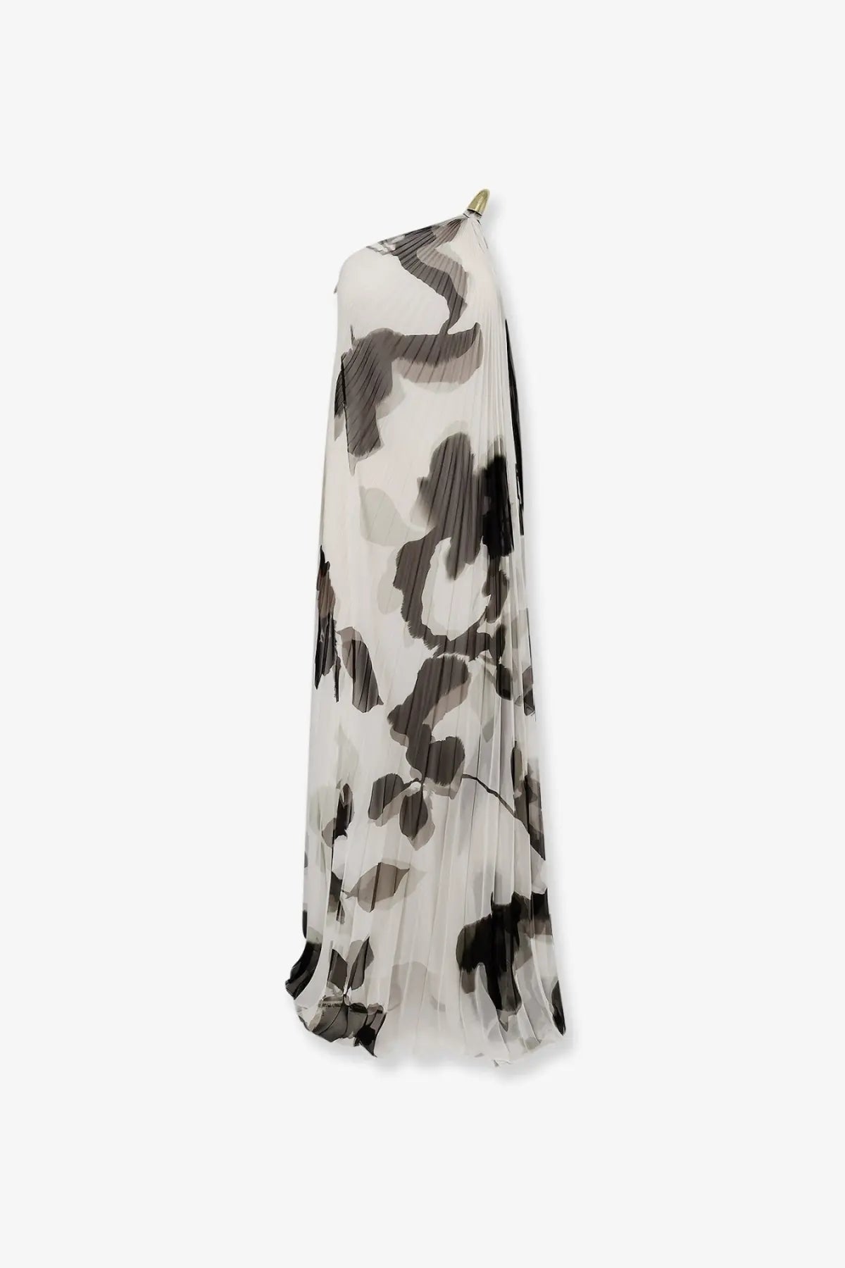 Max Mara women’s mxefuggito pleated long dress in white sheer fabric with black and white abstract floral pattern