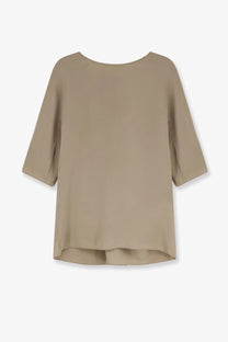 Beige silk blouse with relaxed fit and three-quarter sleeves from Max Mara women’s Mxegattini silk top collection