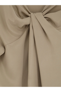 Max mara women’s mxegattini silk top in beige satin fabric with a gathered draped knot detail