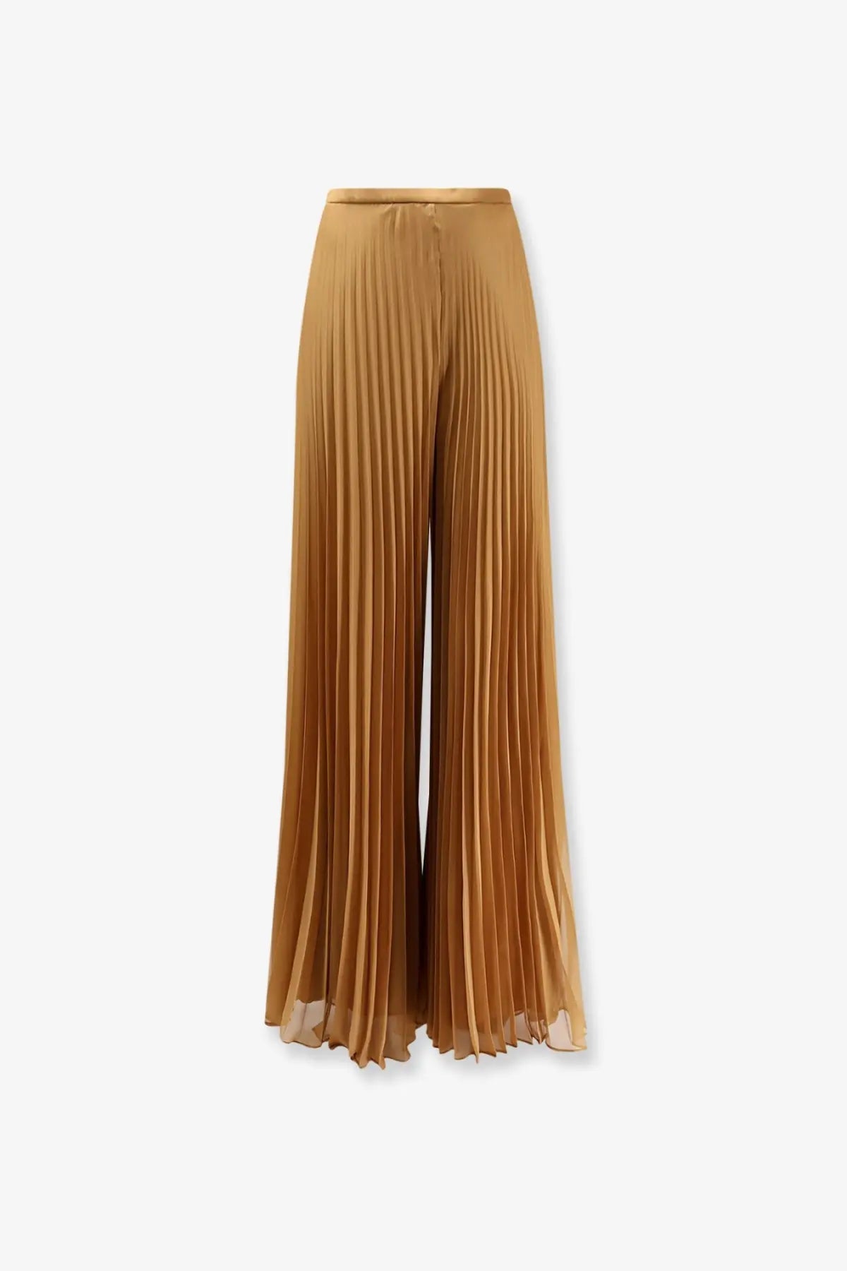 Max mara women’s mxegrembo pleated wide-leg trousers in golden-brown satin-like fabric with a smooth finish