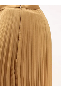 Tan pleated satin skirt with central zipper at the waist from max mara womens mxegrembo beige collection
