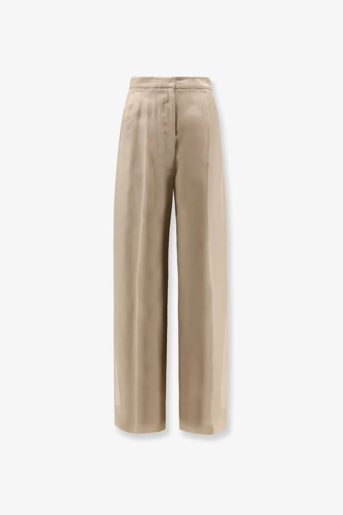 Beige high-waisted wide-leg Max Mara mxeolivi silk trousers with smooth satin finish for women