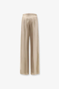 Beige satin wide-leg silk trousers with smooth flowing drape and minimalist design by max mara women