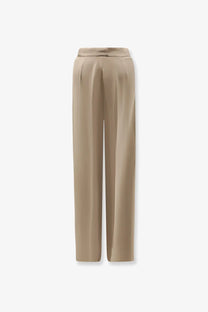 Beige satin high waist straight-leg silk trousers for women by Max Mara Mxepalanca