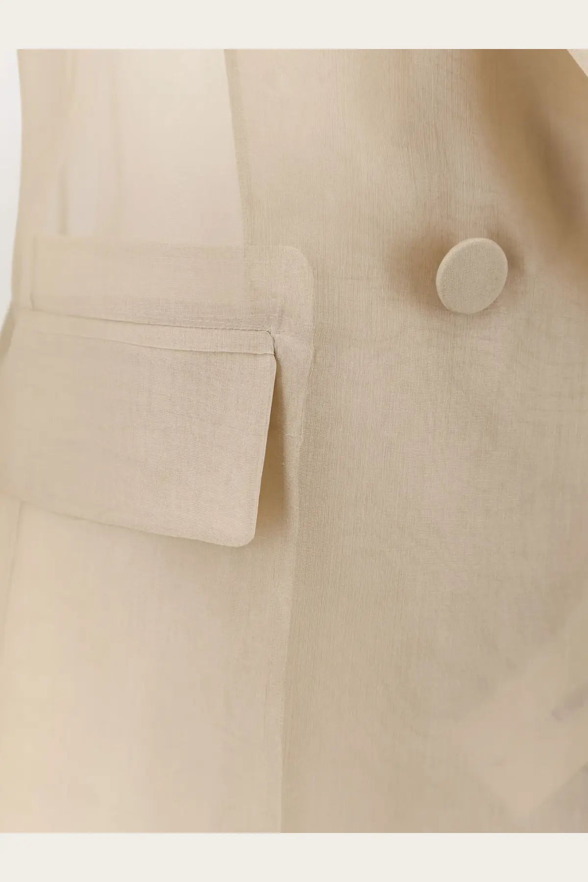 Beige silk linen blazer for women by max mara with single button and flap pocket elegant and stylish design