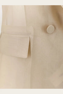 Beige silk linen blazer for women by max mara with single button and flap pocket elegant and stylish design