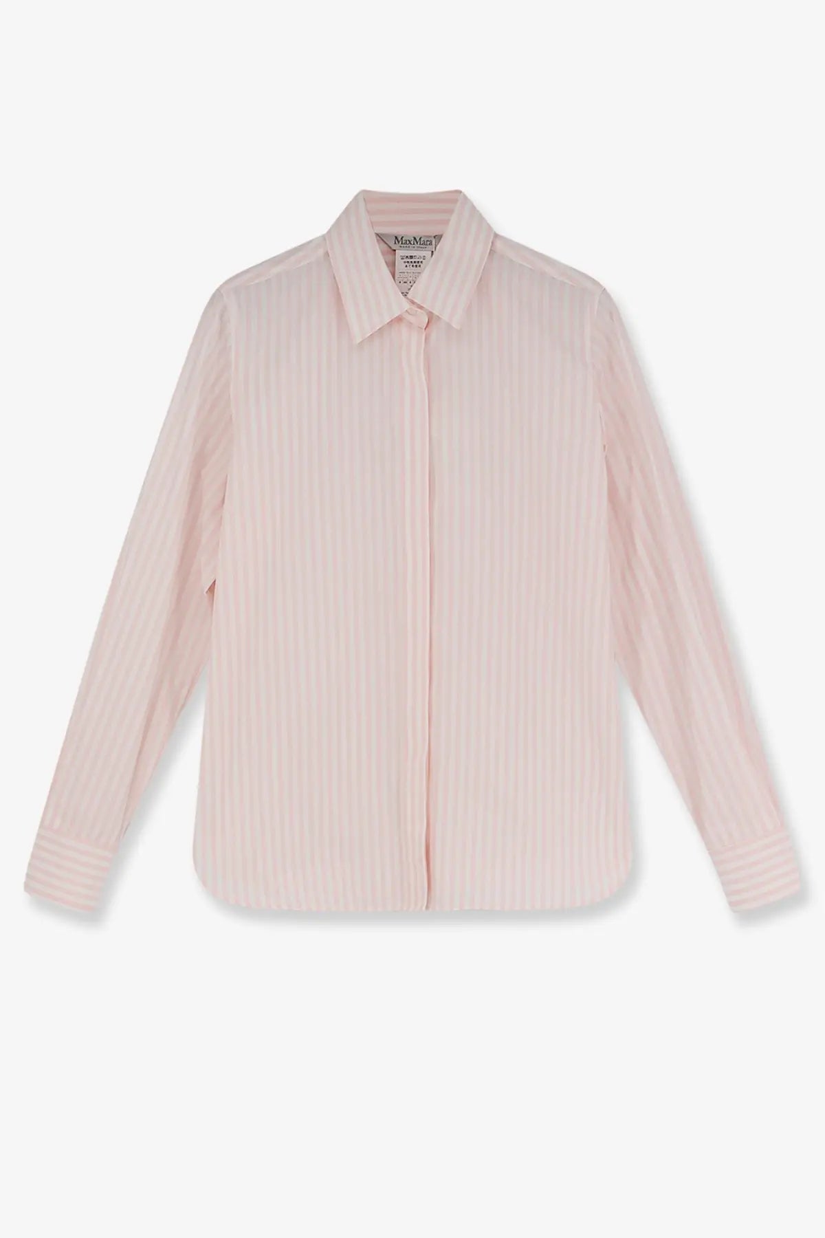 Max Mara women’s mxmaccenni pink striped cotton shirt with long sleeves classic collar and subtle vertical ribbing