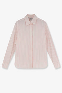 Max Mara women’s mxmaccenni pink striped cotton shirt with long sleeves classic collar and subtle vertical ribbing