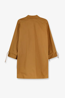 Max mara women’s mxmadorni loose-fitting mustard yellow cotton blouse with three-quarter sleeves and drawstring cuffs
