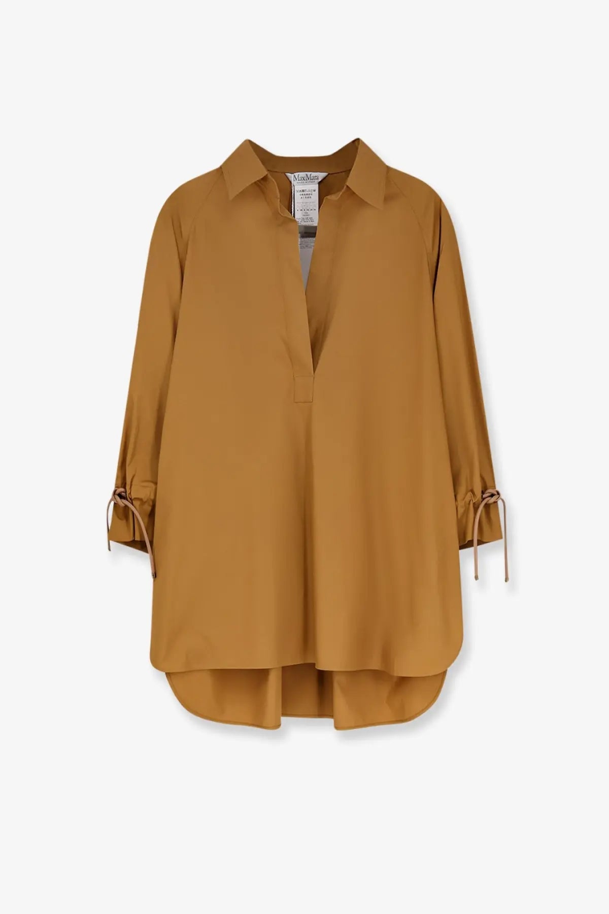Max Mara women’s Mxmadorni cotton shirt in mustard yellow with a relaxed fit and drawstring cuffs
