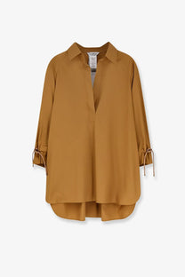 Max Mara women’s Mxmadorni cotton shirt in mustard yellow with a relaxed fit and drawstring cuffs