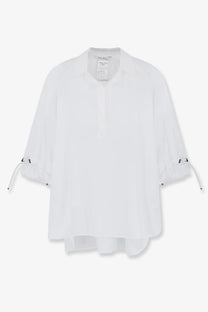 Max mara women’s mxmadorni white cotton blouse with lightweight fabric relaxed fit and ruched cuffs with drawstrings