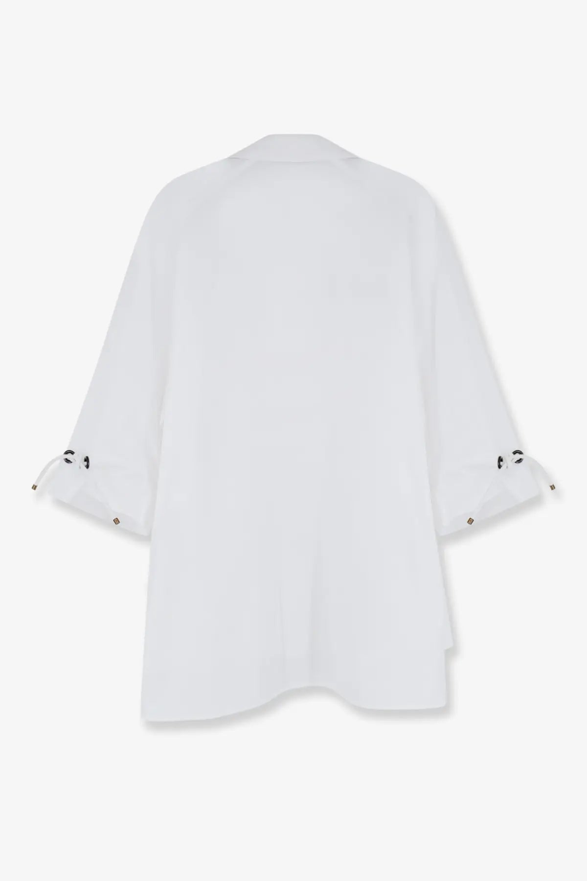 Max Mara women’s mxmadorni white cotton blouse with three-quarter sleeves and black lace-up cuffs