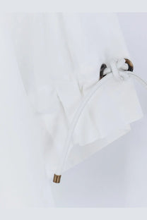 White ruffled cotton drawstring pants with gold metal rings and matching fabric cord by max mara women