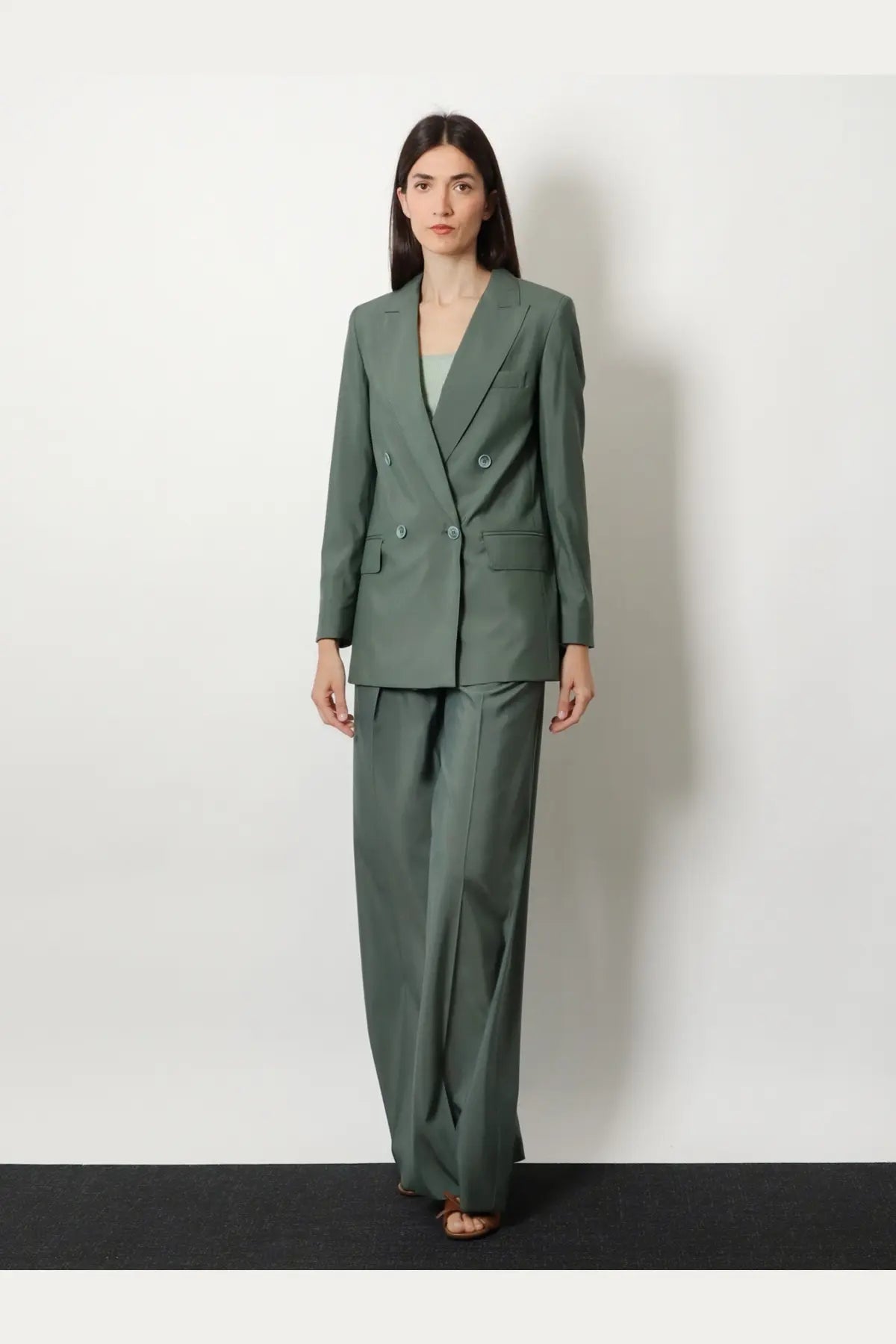 Max Mara women’s mxmalbata olive-green double-breasted blazer in virgin wool and silk with tailored fit and subtle texture