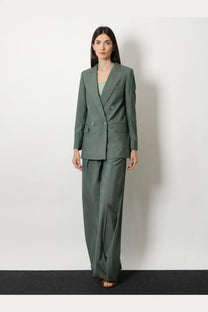 Max Mara women’s mxmalbata olive-green double-breasted blazer in virgin wool and silk with tailored fit and subtle texture