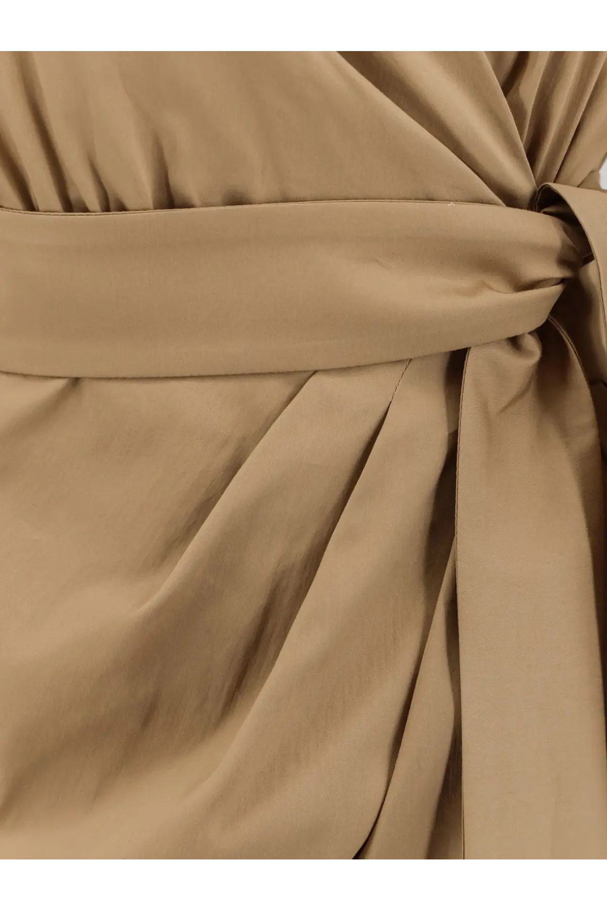Beige satin belt tied in a knot at the waist of max mara womens mxmbeta cotton blend dress beige