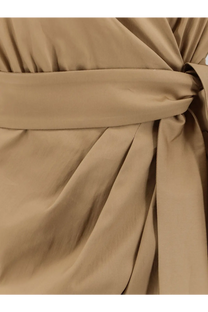 Beige satin belt tied in a knot at the waist of max mara womens mxmbeta cotton blend dress beige